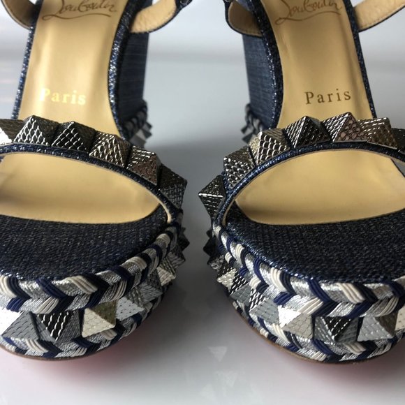 Christian Louboutin Pyraclou 110 Denim Wedges 37